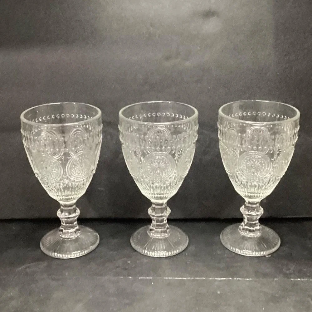 Target Bullseye Clear Wine Glasses, Set of 3, Vintage Inspired Goblets, Stemware